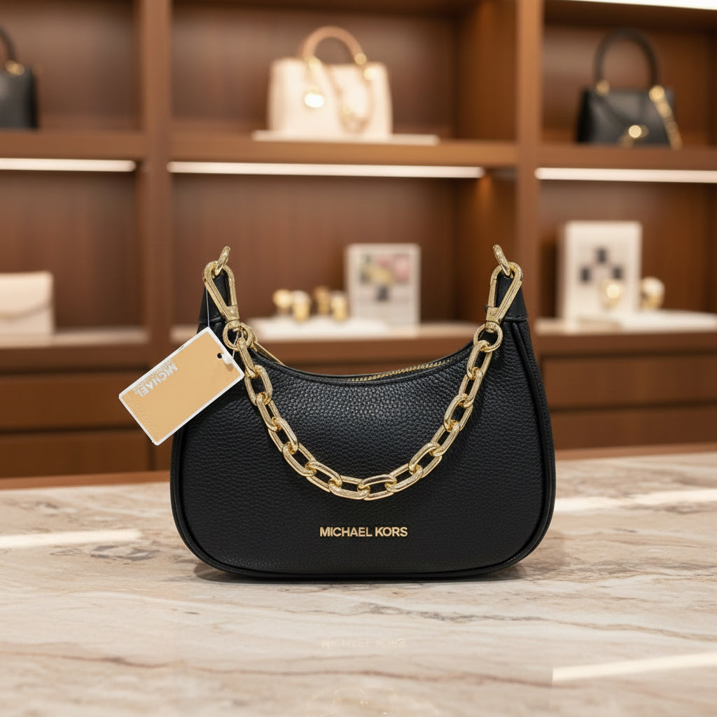 MICHAEL KORS MINI CORA CHAIN SHOULDER BAG/CROSSBODY BAG - BLACK