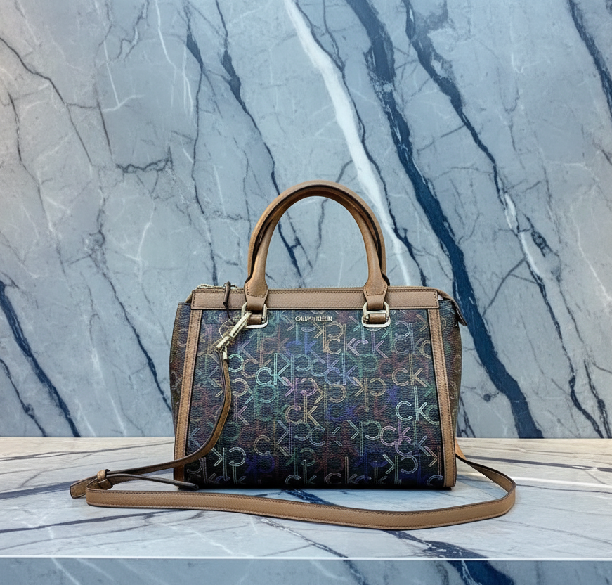 CALVIN KLEIN BUNDLE BAG & LONG WALLET JANAE SATCHEL CROSSBODY BAG IN SIGNATURE BROWN