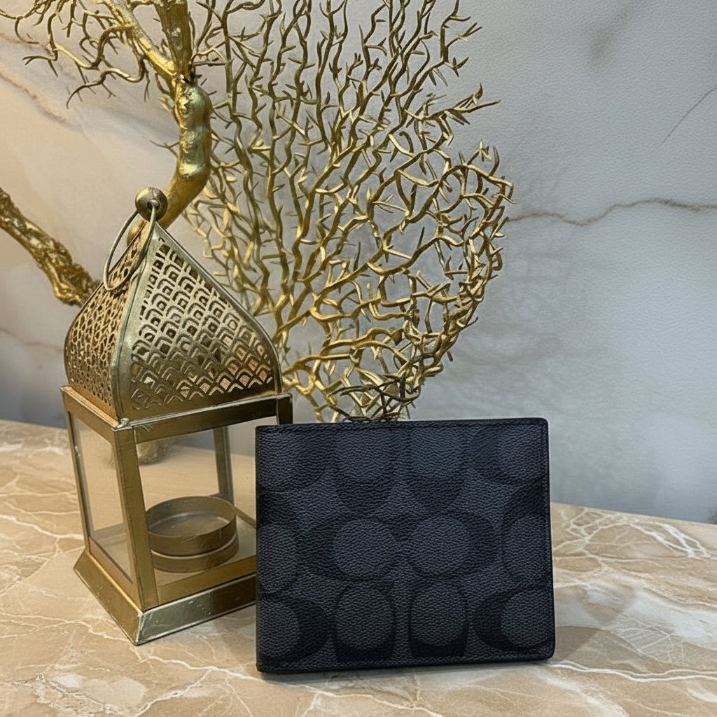 COACH MEN’S BIFOLD WALLET WITH INSERT - SIGNATURE CHARCOAL BLACK - NO INSERT