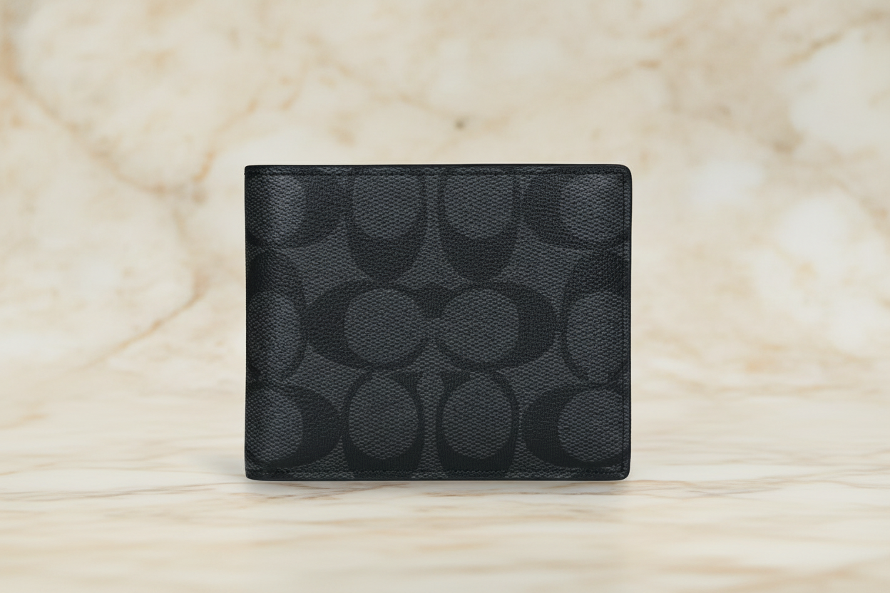 COACH MEN’S BIFOLD WALLET WITH INSERT - SIGNATURE CHARCOAL BLACK - NO INSERT