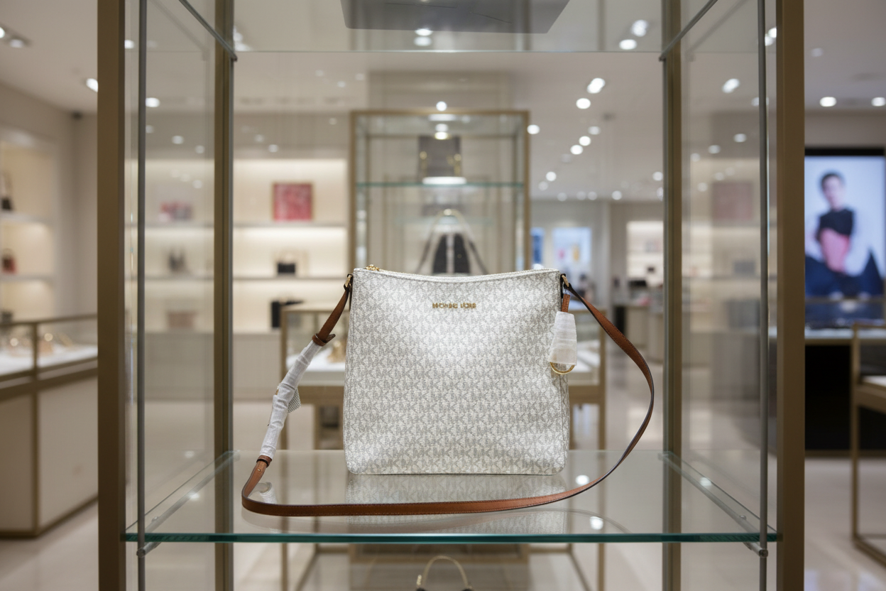 MICHAEL KORS JET SET TRAVEL LARGE MESSENGER LOGO VANILLA