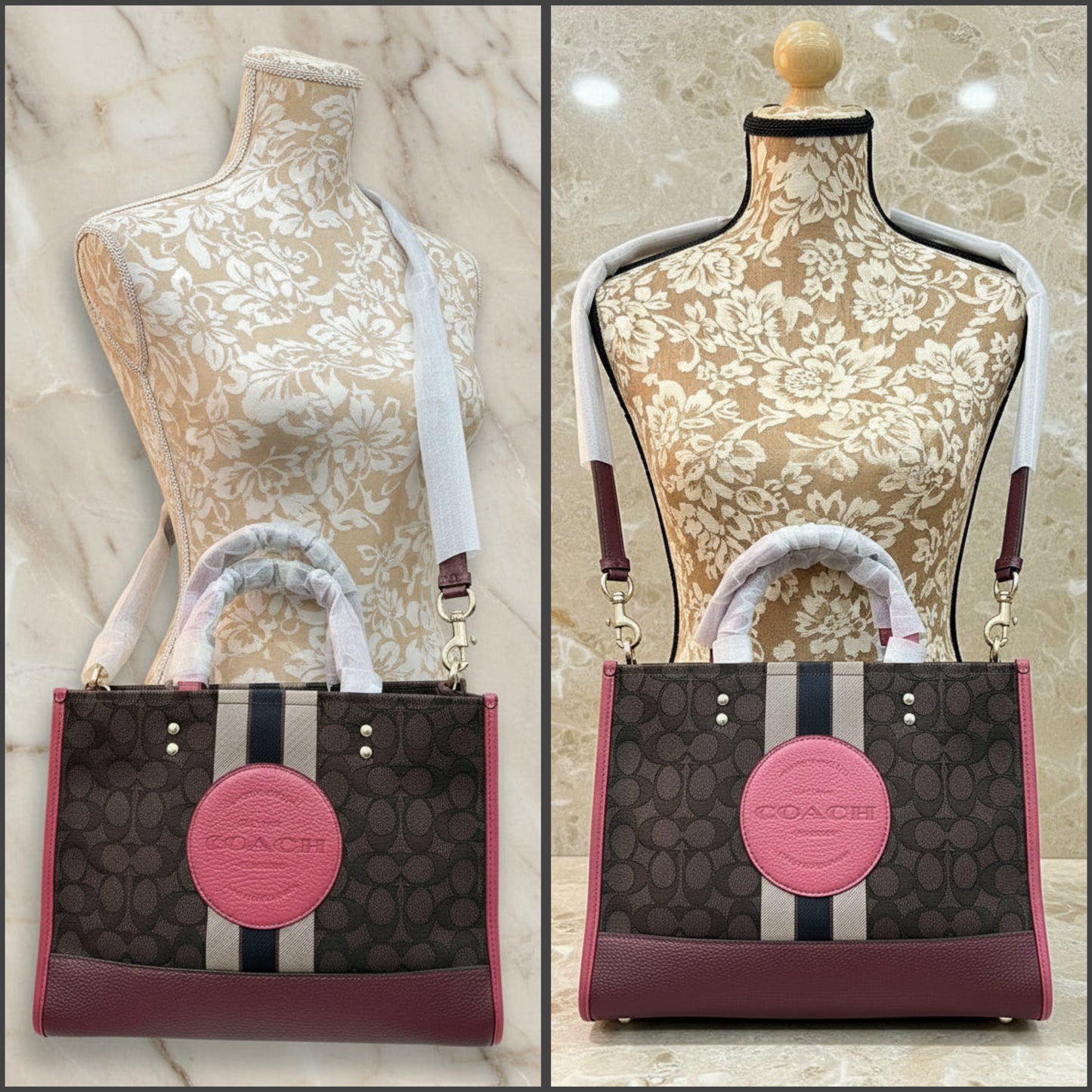 COACH DEMPSEY TOTE CARRYALL MEDIUM IN SIGNATURE JACQUARD CANVAS CENTER STRIPE STRAWBERRY HAZE