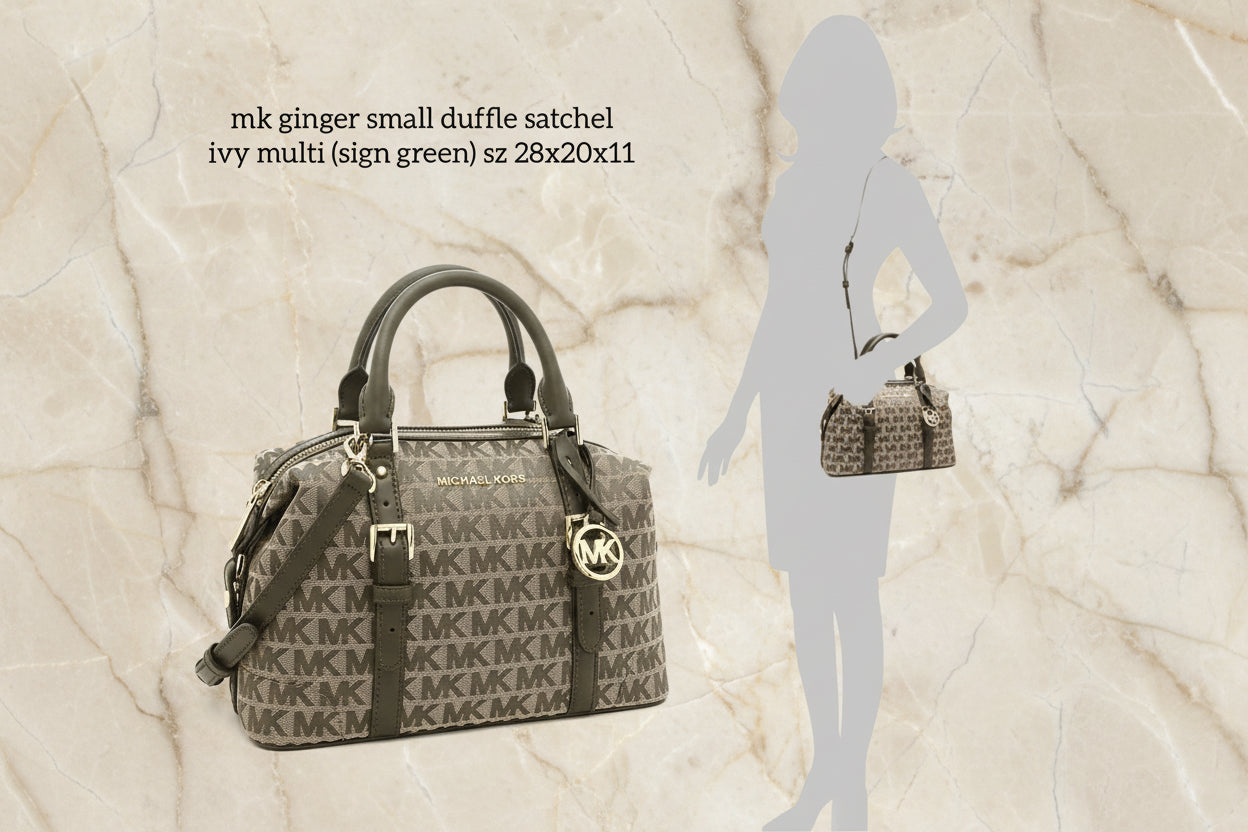 MICHAEL KORS GINGER SIGNATURE SMALL DUFFLE BAG - OLIVE GREEN