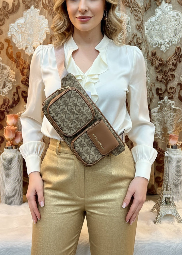 MICHAEL KORS HANOVER MEDIUM JACQUARD BELTBAG/BODY BAG