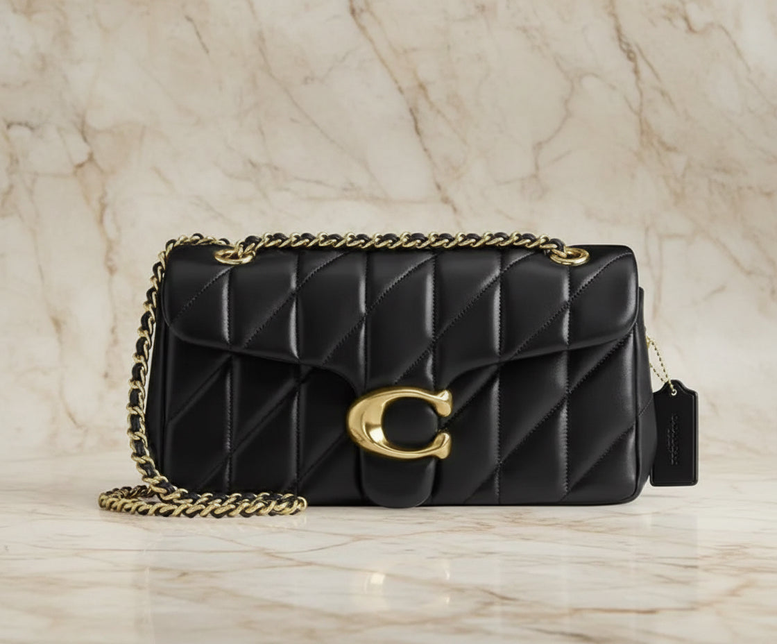 حقيبة كوتش مبطنة بنقشة تابي 20 - أسود - جلد نابا