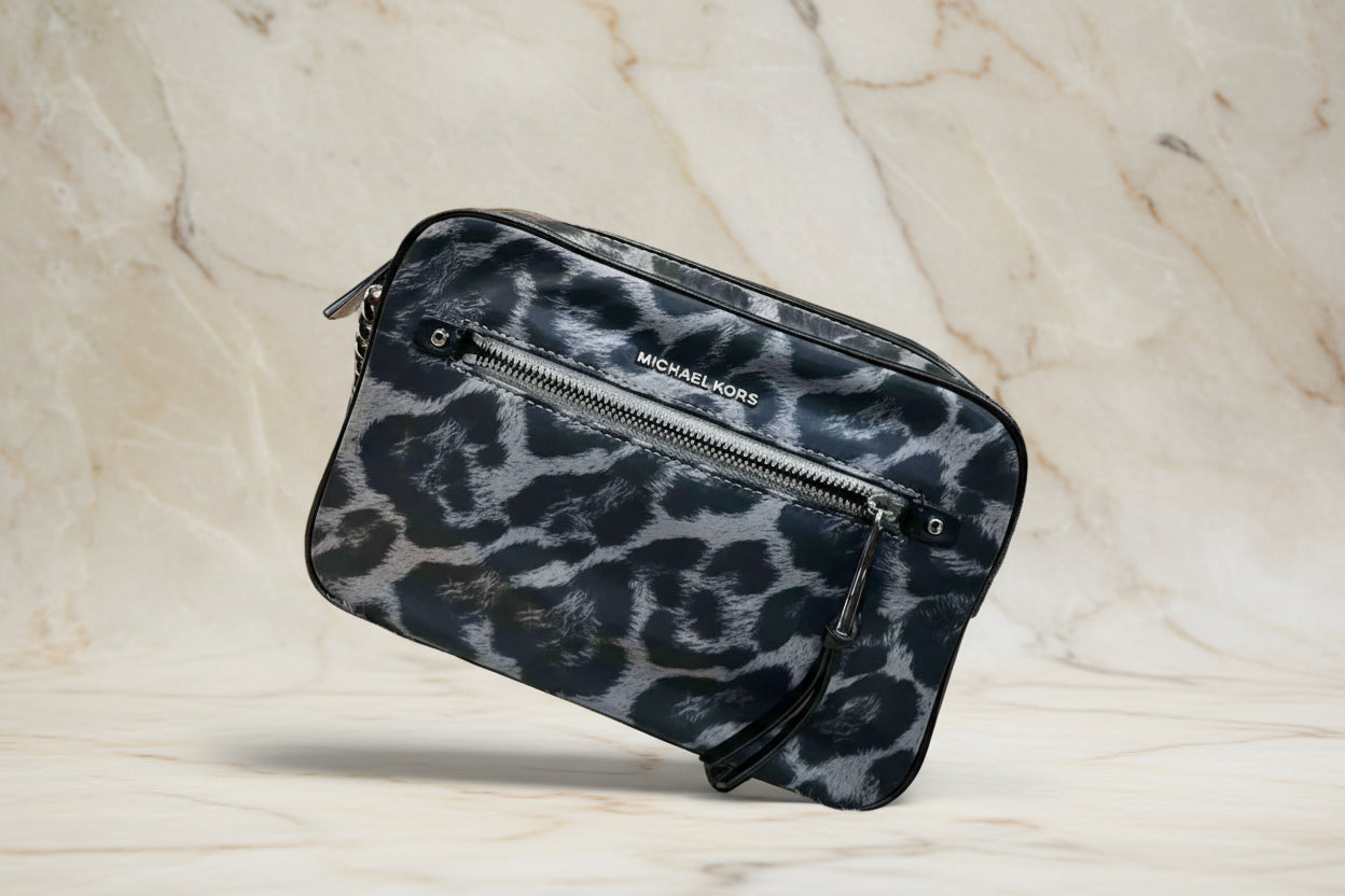 MICHAEL KORS EW JET SET NYLON CHAIN CROSSBODY - BLACK/GREY GUN METAL