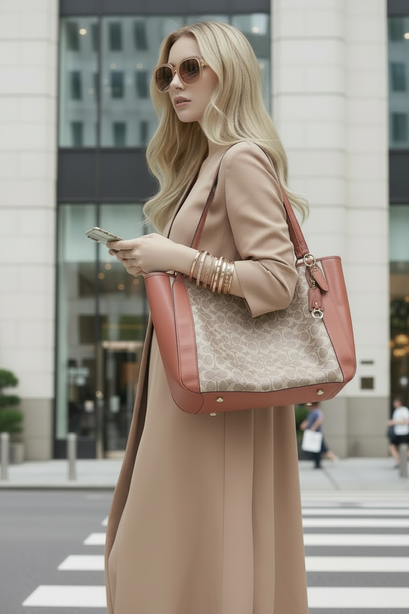 COACH ALANA ZIP TOTE IN SIGNATURE CANVAS - TAN RUST