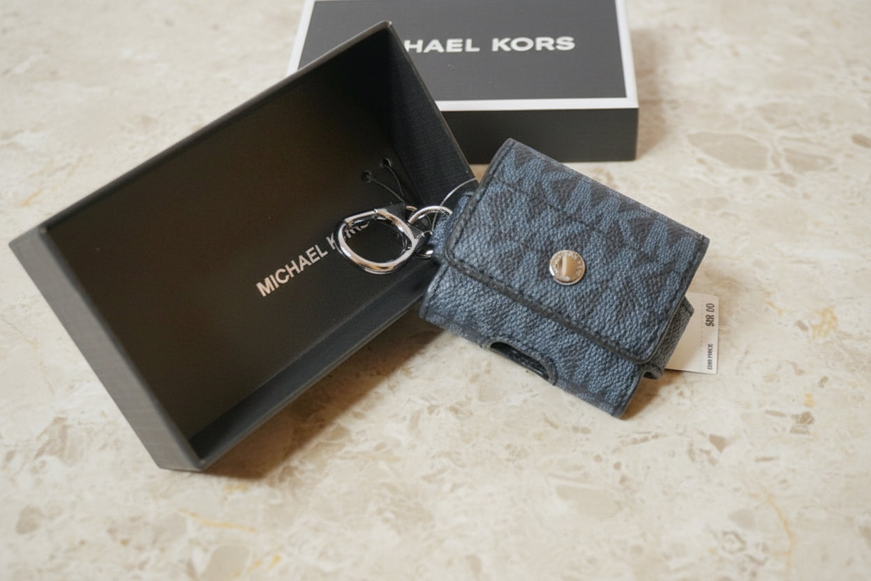 Michael Kors Unisex Expandable Airpod/ Earbud Case MK Signature Admiral In Gift Box