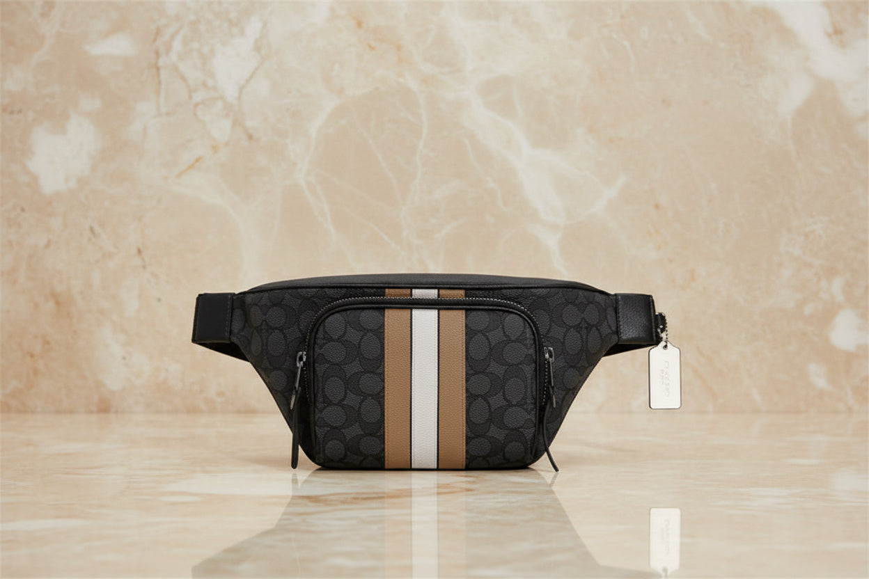 COACH THOMPSON JACQUARD WAISTPACK/BODY BAG WITH VARSITY STRIPE