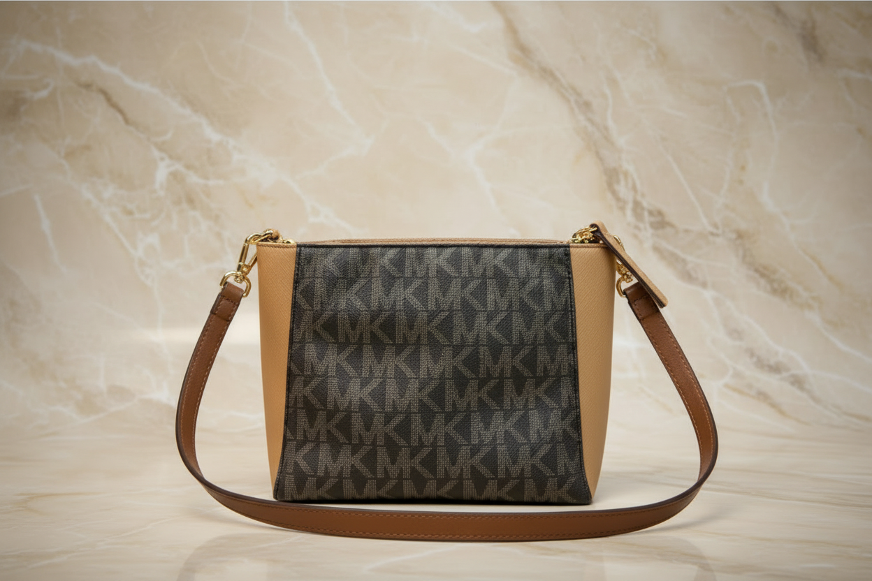 MICHAEL KORS TOP ZIP HAMILTON TRAVELLER MESSENGER BAG SMALL - SIG BROWN