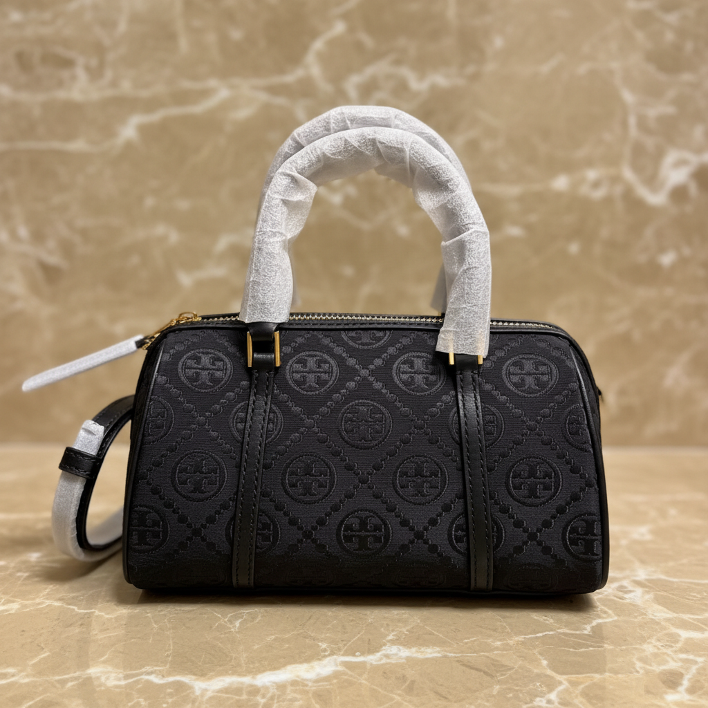TORY BURCH PETITE JACQUARD T MONOGRAM BARREL - BLACK