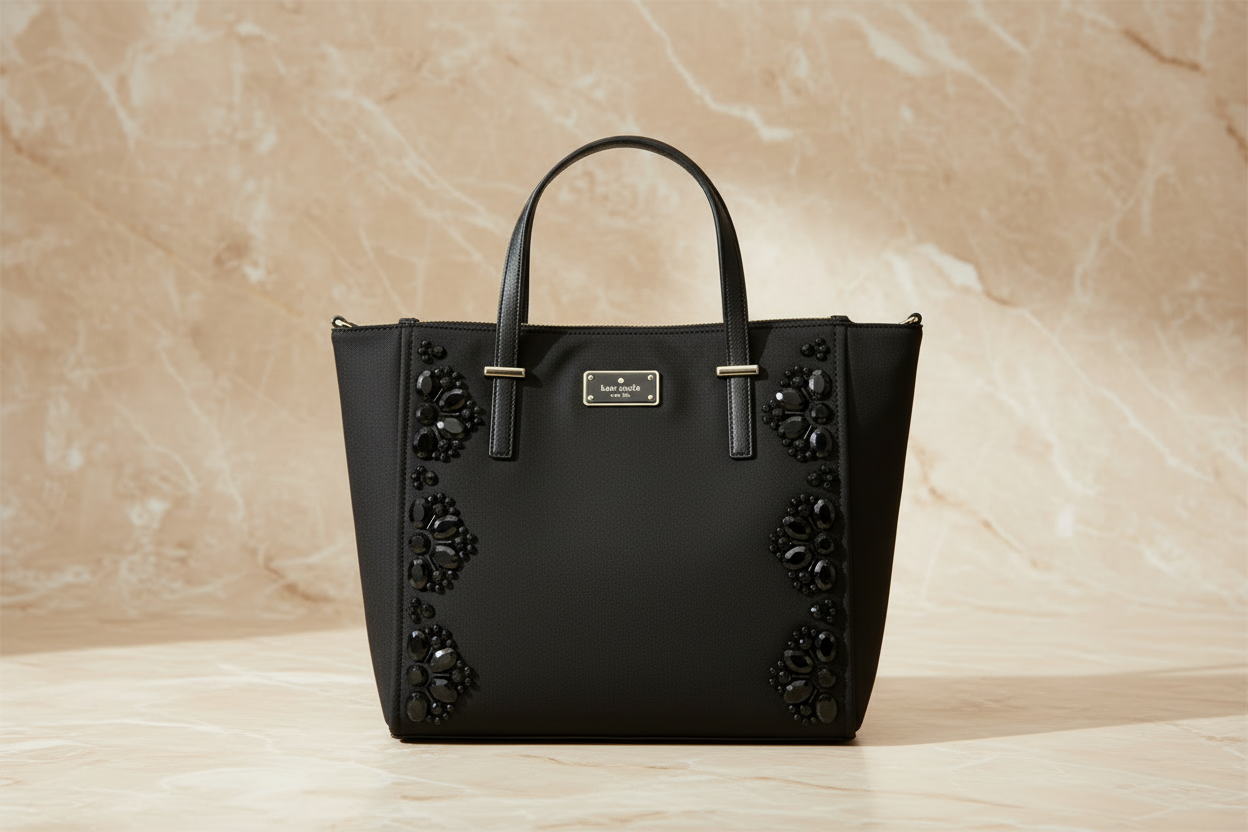 حقيبة يد كيت سبيد نيويورك أليس ويلسون رود مزينة بسحاب وأزرار كبس - نايلون - أسود