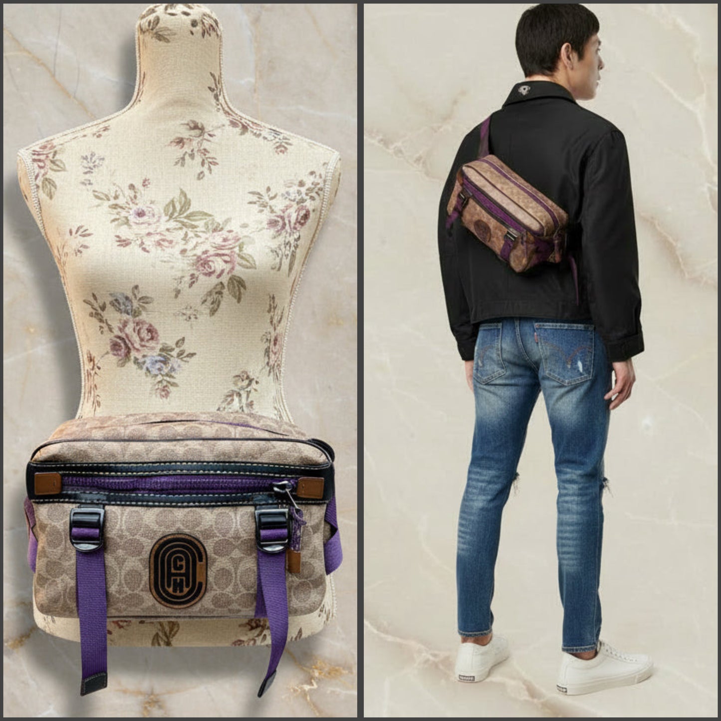 COACH LOGO PRINTED LIMITED EDITION WAISTPACK/BODY BAG IN SIGNATURE TAN CANVAS