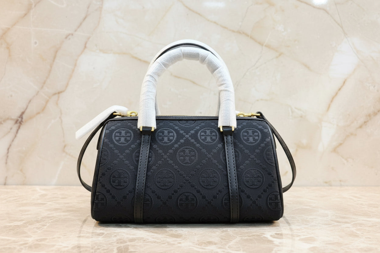 TORY BURCH PETITE JACQUARD T MONOGRAM BARREL - BLACK