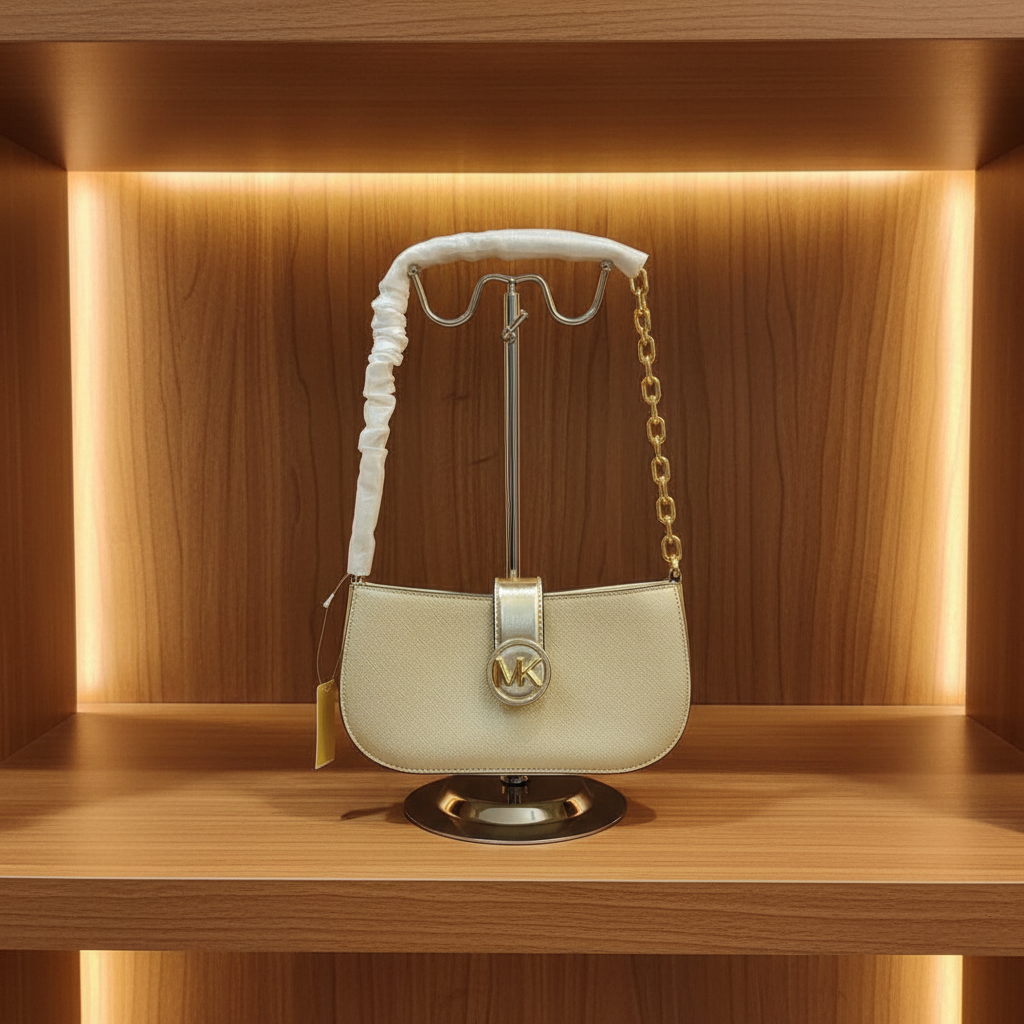 MICHAEL KORS CARMEN POUCHETTE SHOULDER BAG ONLY - PALE GOLD