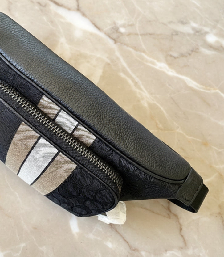 COACH THOMPSON JACQUARD WAISTPACK/BODY BAG WITH VARSITY STRIPE