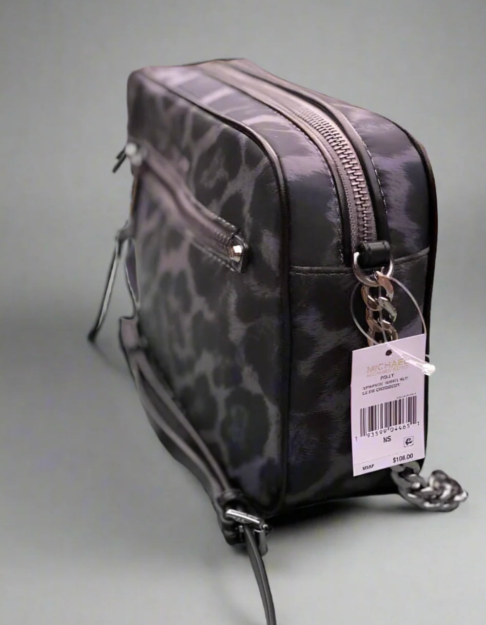 MICHAEL KORS EW JET SET NYLON CHAIN CROSSBODY - BLACK/GREY GUN METAL