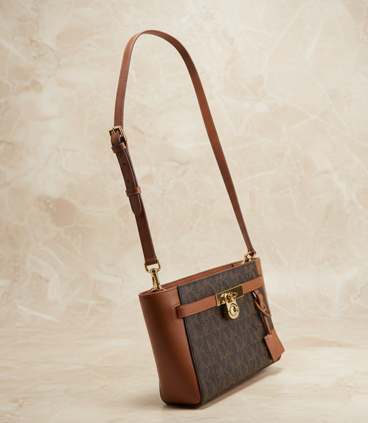MICHAEL KORS TOP ZIP HAMILTON TRAVELLER MESSENGER BAG SMALL - SIG BROWN