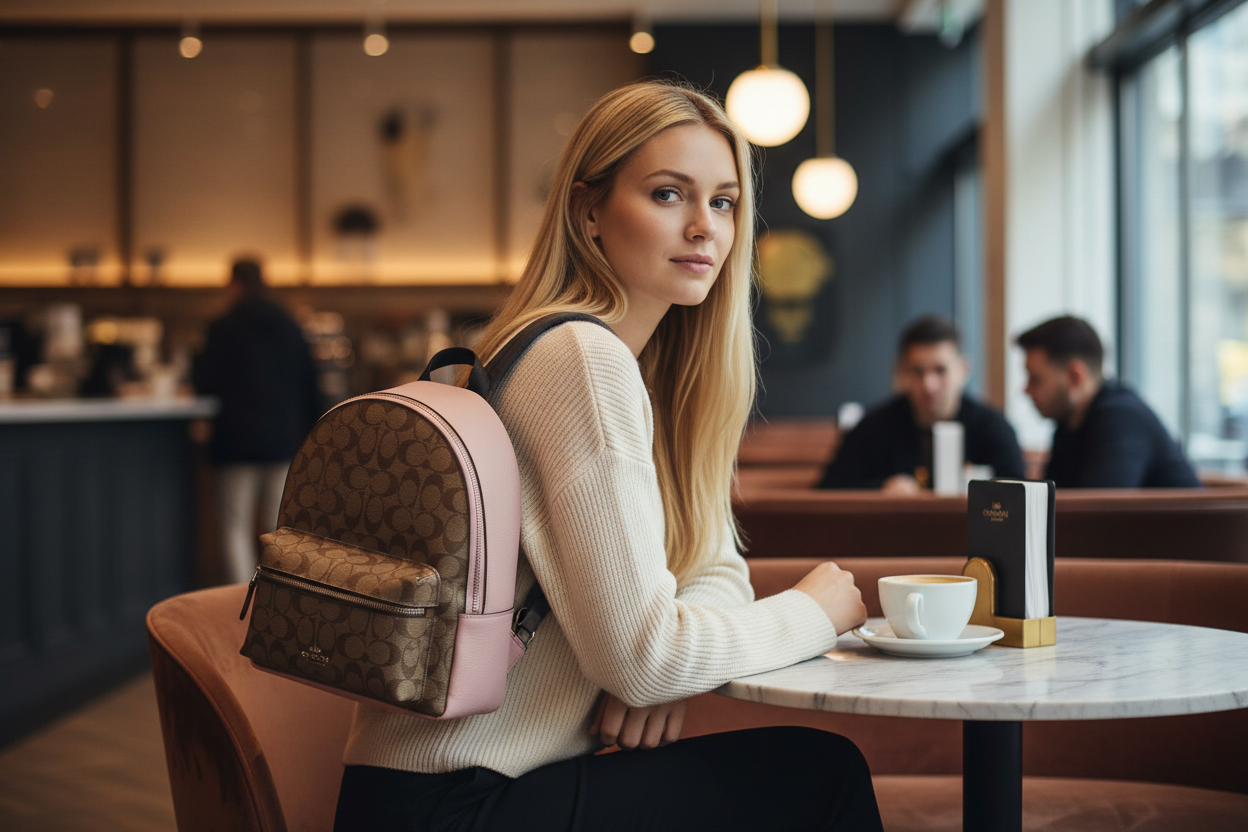 COACH CHARLIE MEDIUM BACKPACK - SIGNATURE BROWN/PINK