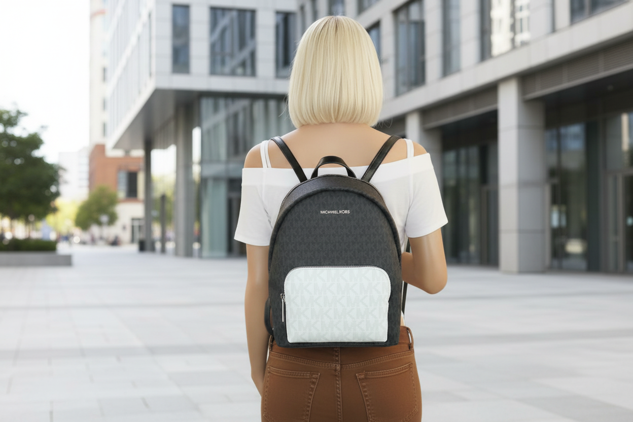 MICHAEL KORS MEDIUM ERIN BACKPACK SIGNATURE BLACK/WHITE