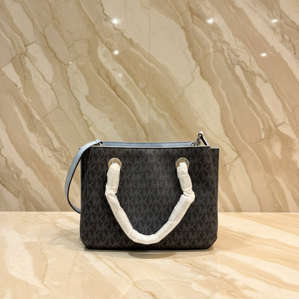 MICHAEL KORS SMALL TEAGEN LEATHER SATCHEL - SIGNATURE ADMIRAL BLUE