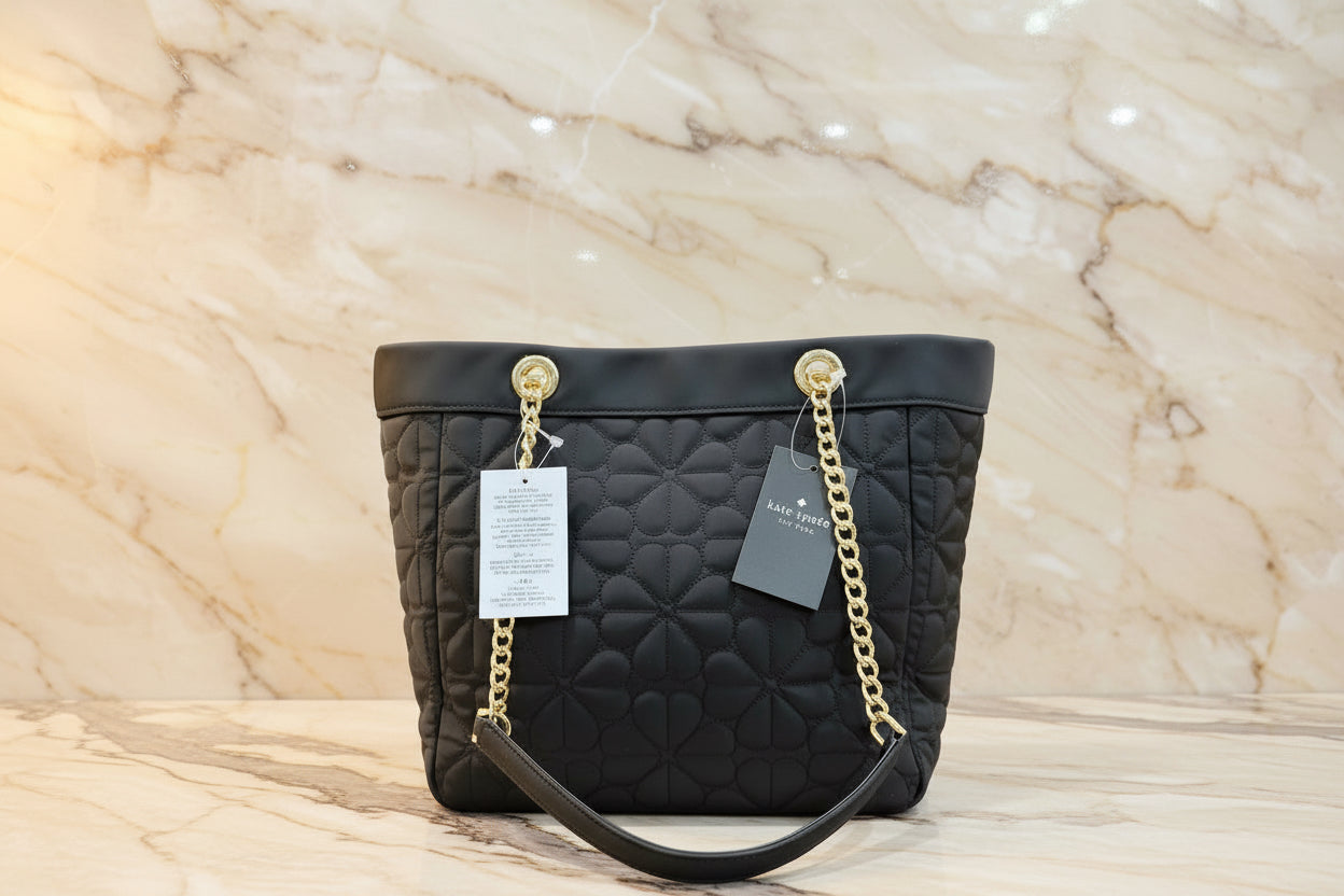 KATE SPADE  SPADE QUILTED FLOWER TOTE - MEDIUM - BLACK
