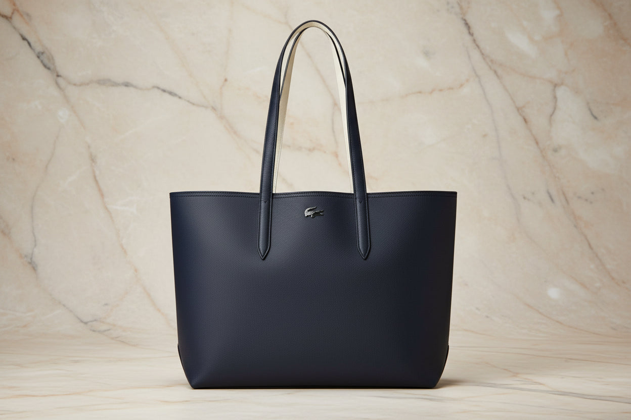 LACOSTE LARGE TOTE WITH LARGE POUCH - REVERSIBLE - NAVY BLUE