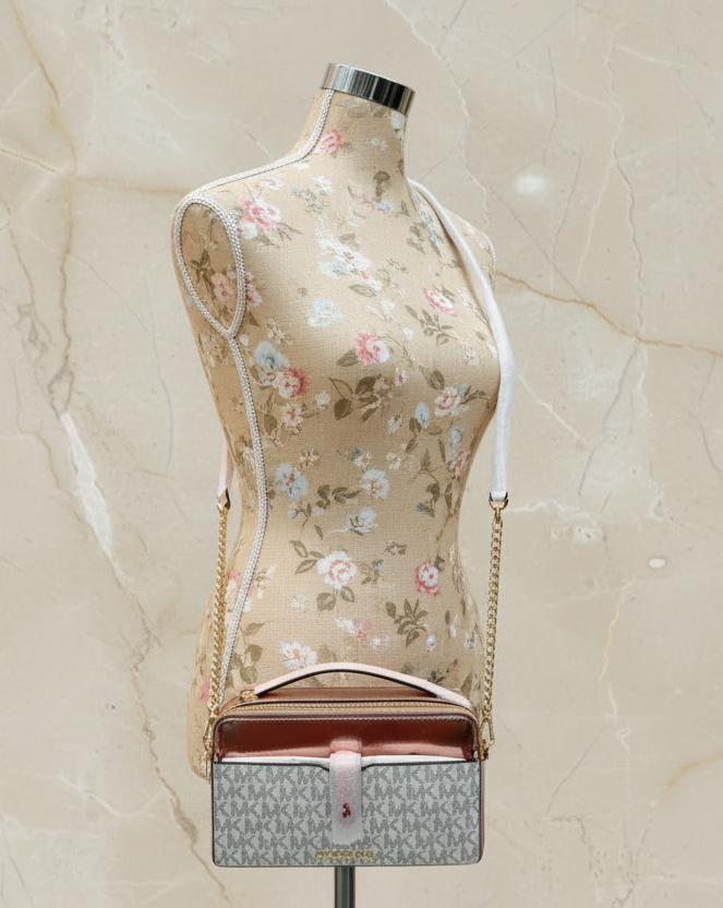 MICHAEL KORS SIGNATURE JET SET METALLIC PRIMEROSE DOUBLE ZIP SMARTPHONE CROSSBODY BAG