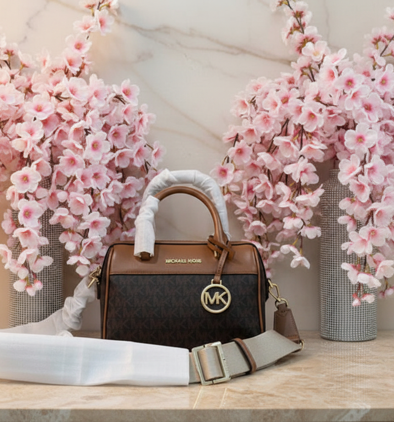 MICHAEL KORS XS TRAVEL DUFFLE CROSSBODY IN SIGNATURE BROWN