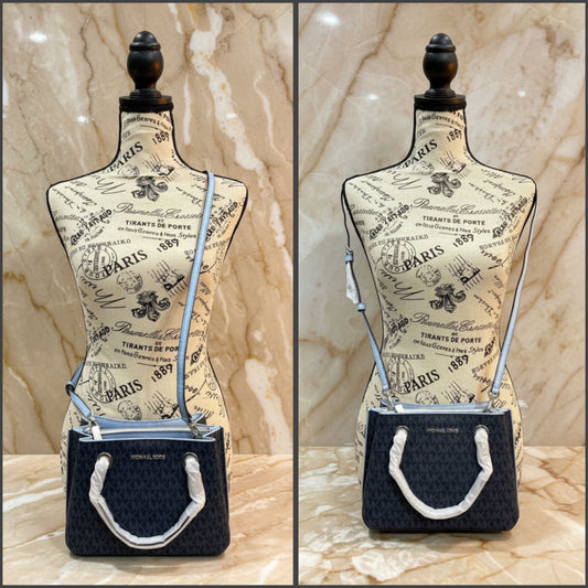 MICHAEL KORS SMALL TEAGEN LEATHER SATCHEL - SIGNATURE ADMIRAL BLUE