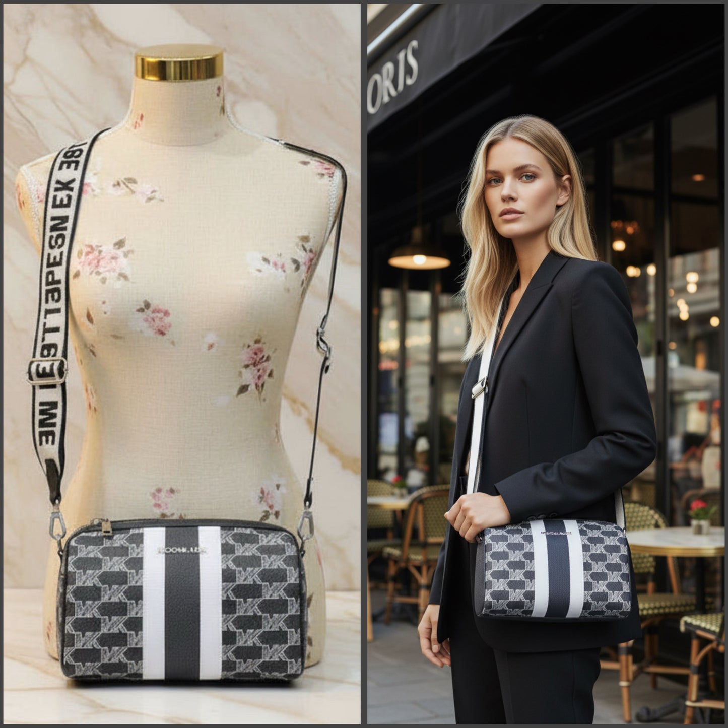 MICHAEL KORS COOPER MINI DUFFLE CROSSBODY IN SIGNATURE CANVAS STRIPE NWT BLACK MULTI