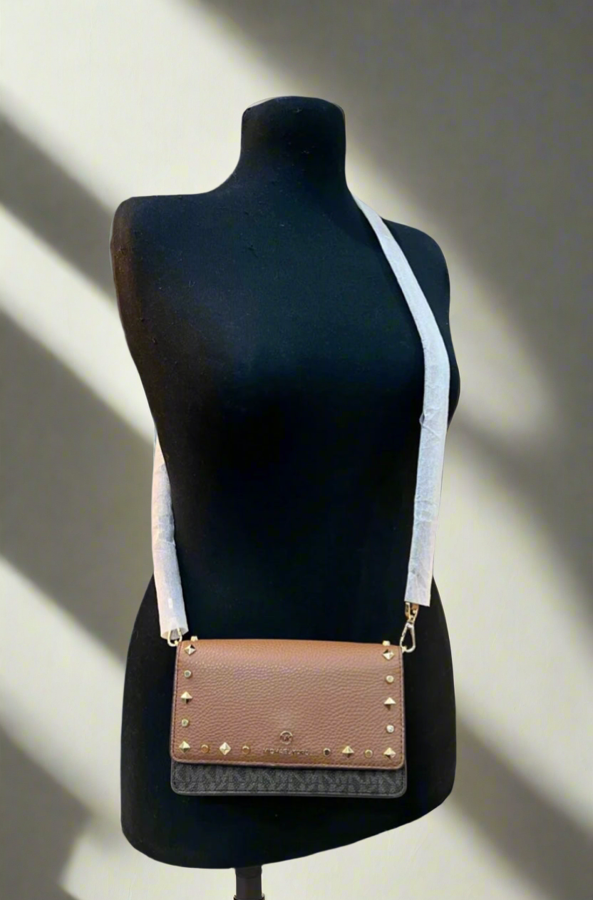 MICHAEL KORS JET SET SMALL STUDDED LOGO MOBILE CROSSBODY ( FROM BOUTIQUE STORE )