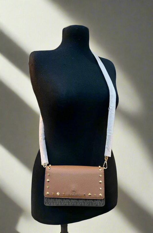 MICHAEL KORS JET SET SMALL STUDDED LOGO MOBILE CROSSBODY ( FROM BOUTIQUE STORE )