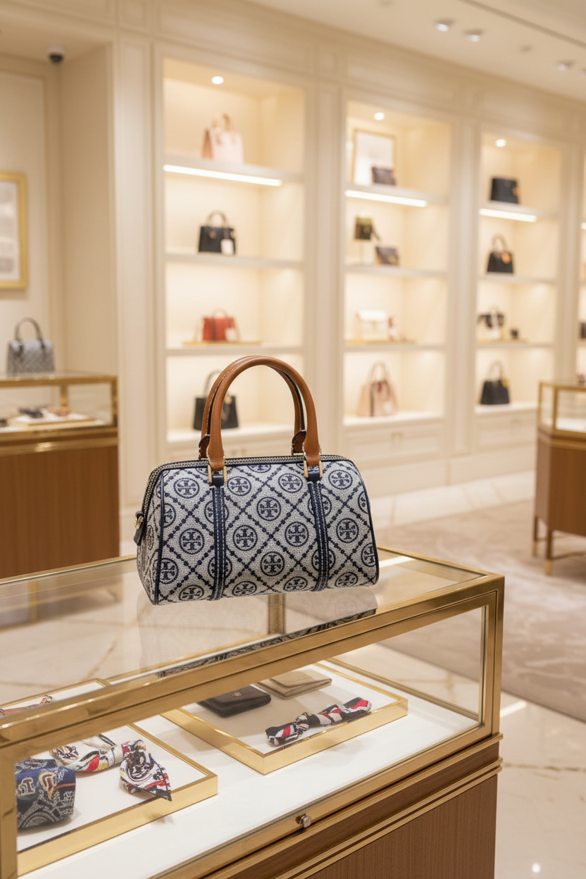TORY BURCH PETITE BARREL/XBODY - T MONOGRAM NAVY BLUE