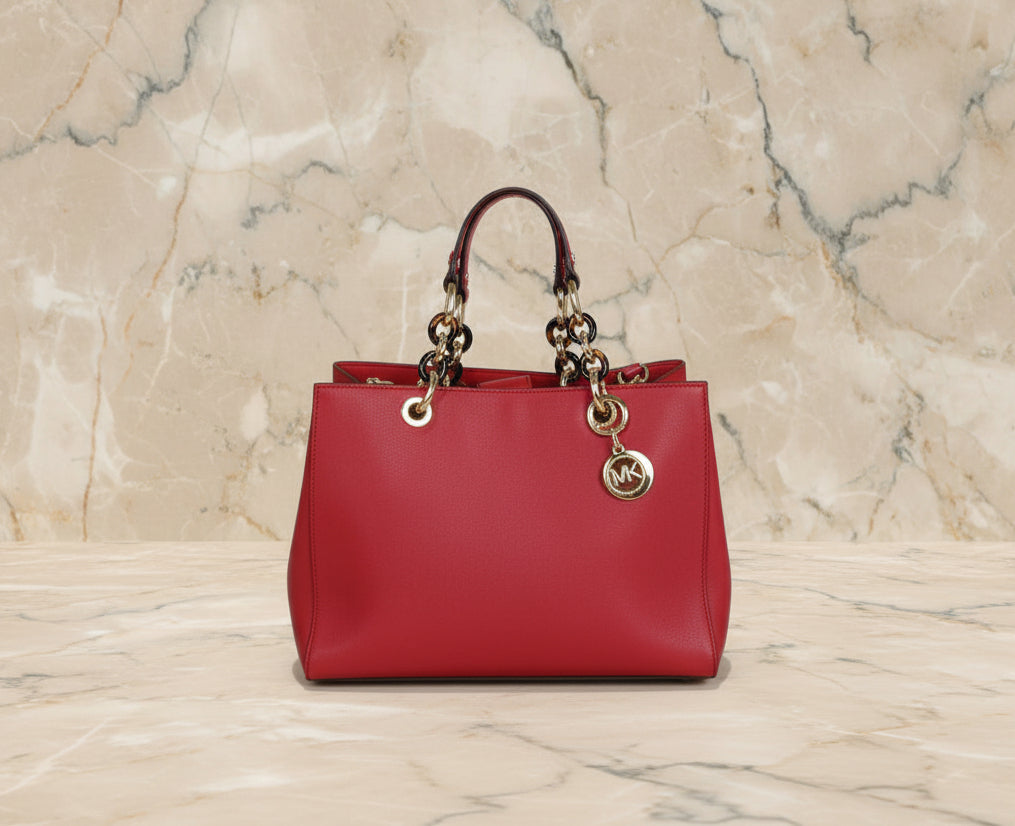 MICHAEL KORS CYNTHIA SATCHEL - SAFFIANO LEATHER -  RED - MEDIUM