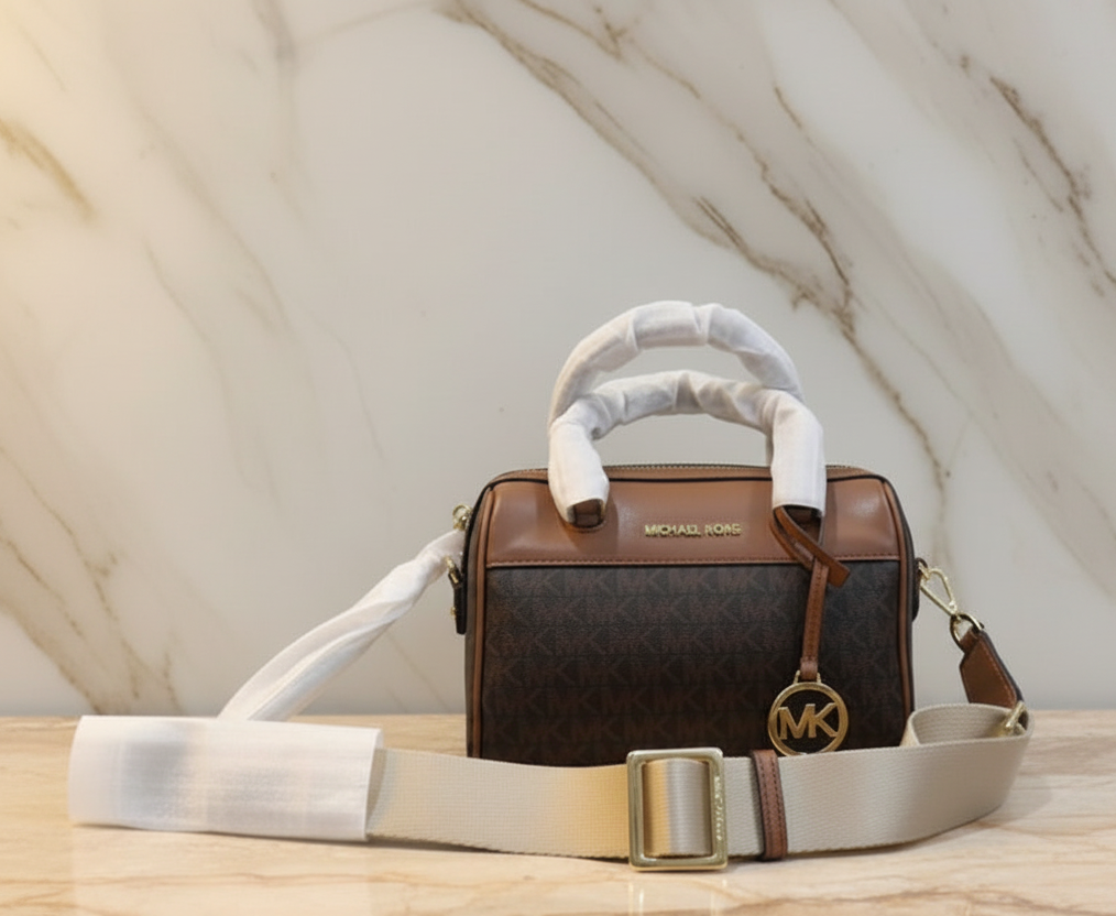 MICHAEL KORS XS TRAVEL DUFFLE CROSSBODY IN SIGNATURE BROWN