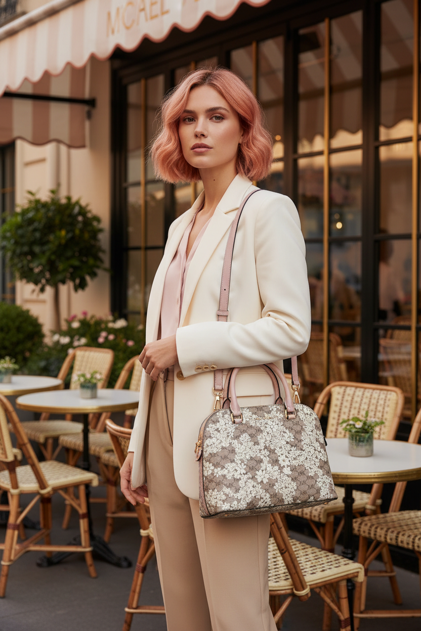 MICHAEL KORS CINDY SATCHEL DOME MEDIUM - SPRING FLORAL PRINT