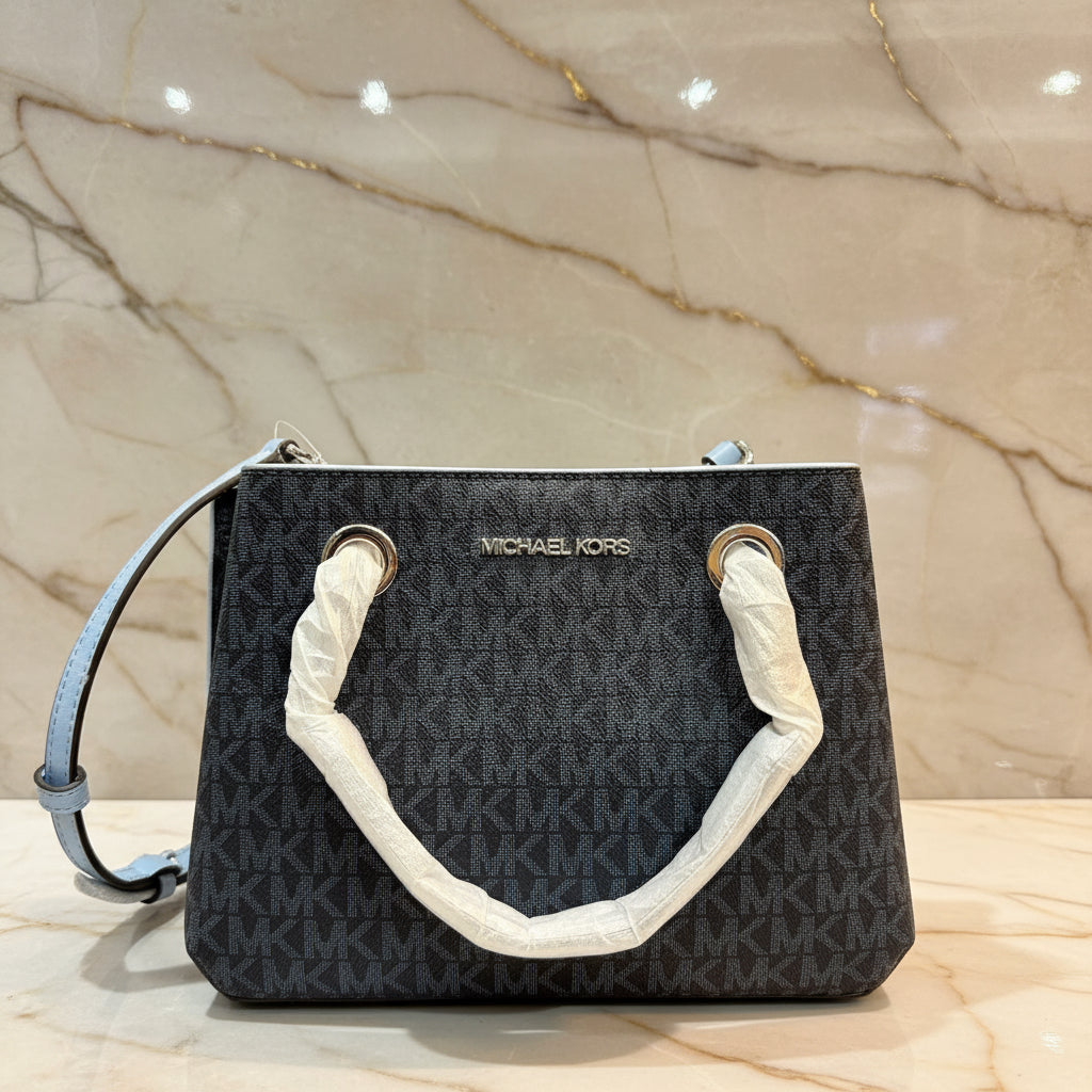MICHAEL KORS SMALL TEAGEN LEATHER SATCHEL - SIGNATURE ADMIRAL BLUE