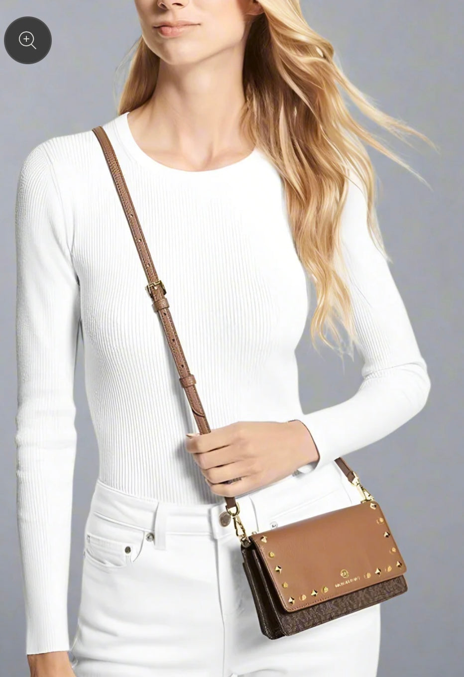 MICHAEL KORS JET SET SMALL STUDDED LOGO MOBILE CROSSBODY ( FROM BOUTIQUE STORE )