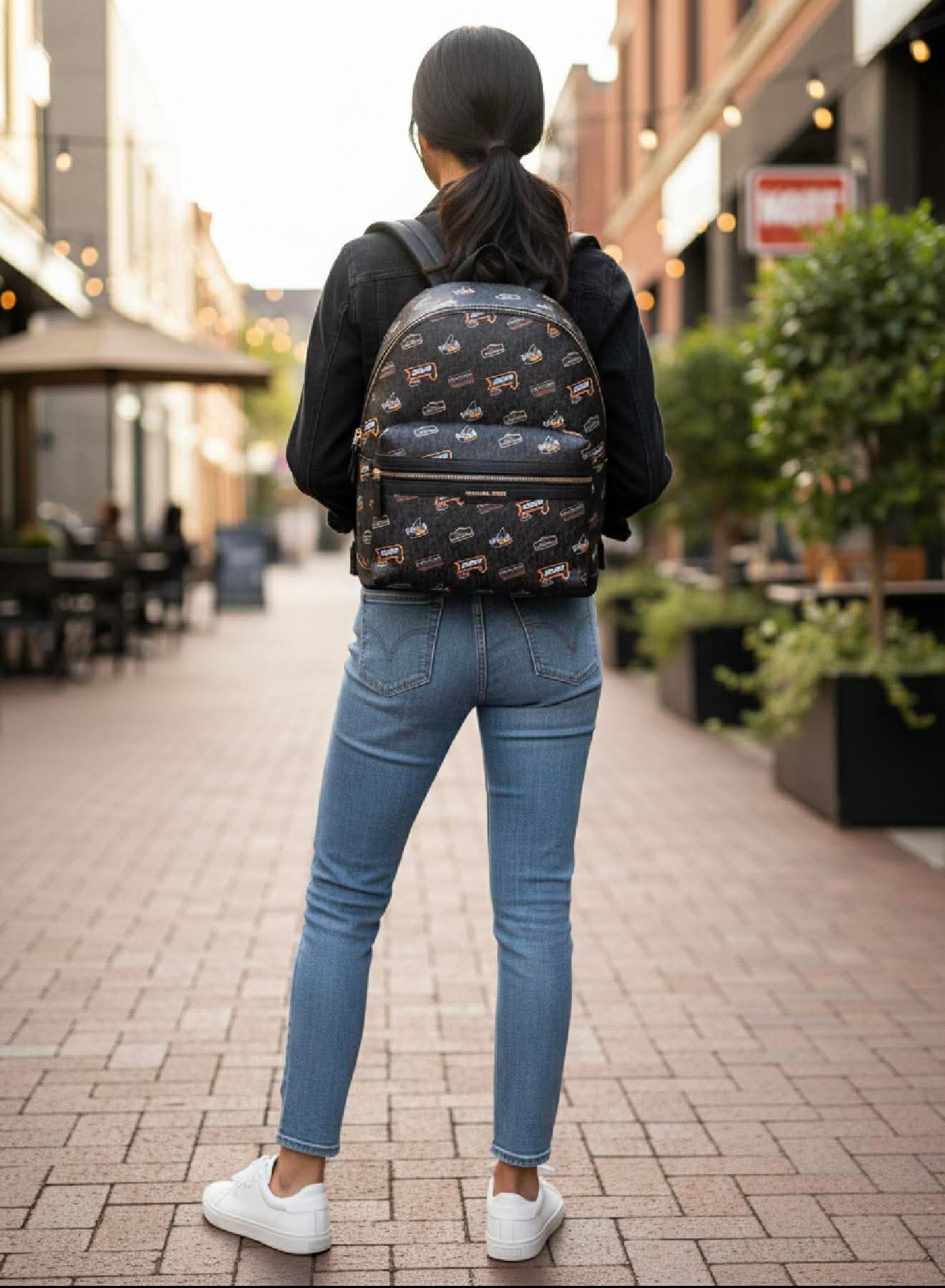 MICHAEL KORS COOPER EMBELISHED SIGNATURE LOGO DOME BACKPACK - BLACK