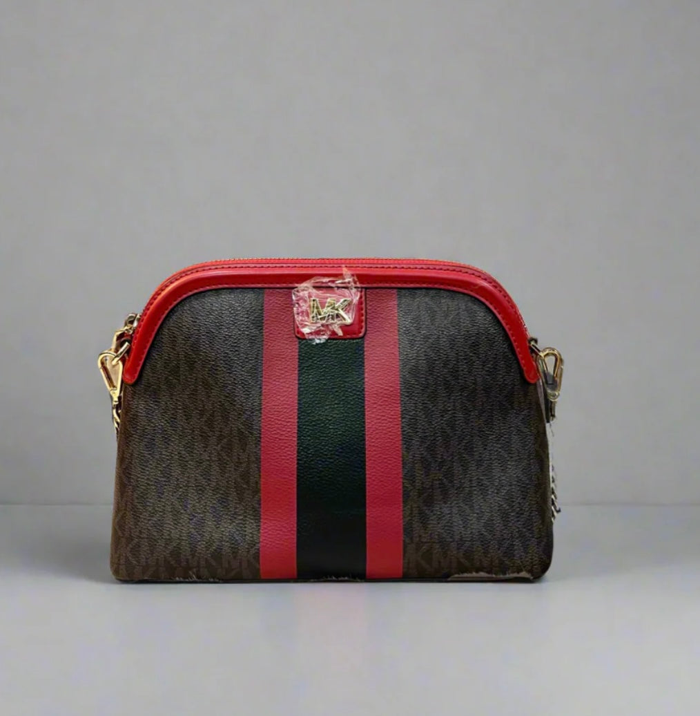 MICHAEL KORS DOME LOGO CENTER STRIPE CHAIN CROSSBODY