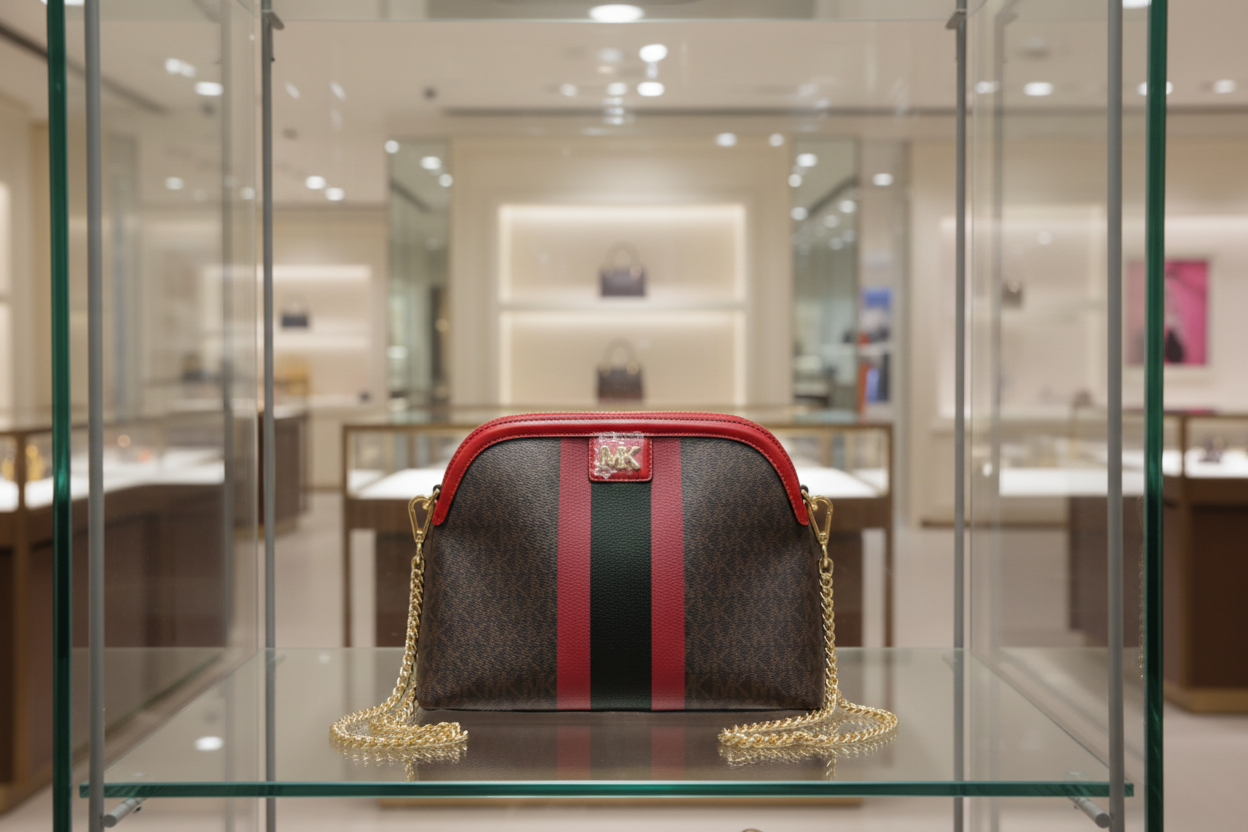 MICHAEL KORS DOME LOGO CENTER STRIPE CHAIN CROSSBODY