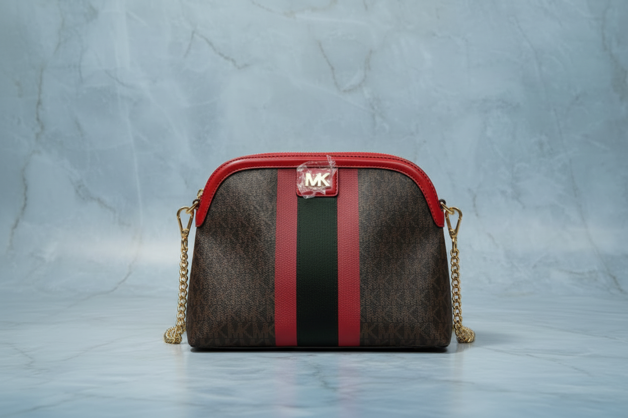 MICHAEL KORS DOME LOGO CENTER STRIPE CHAIN CROSSBODY