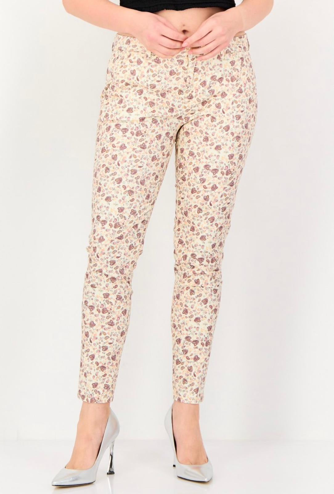 REIKO Women Cropped Fit Paisely Pattern Chino Pants- Multicolor