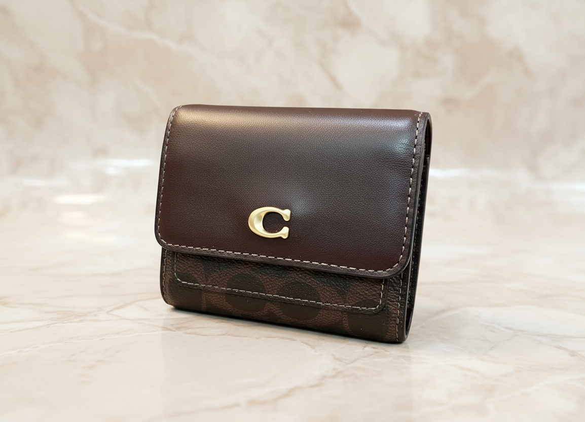 COACH MILA SMALL TRIFOLD WALLET - MAPLE COLOR SIGNATURE