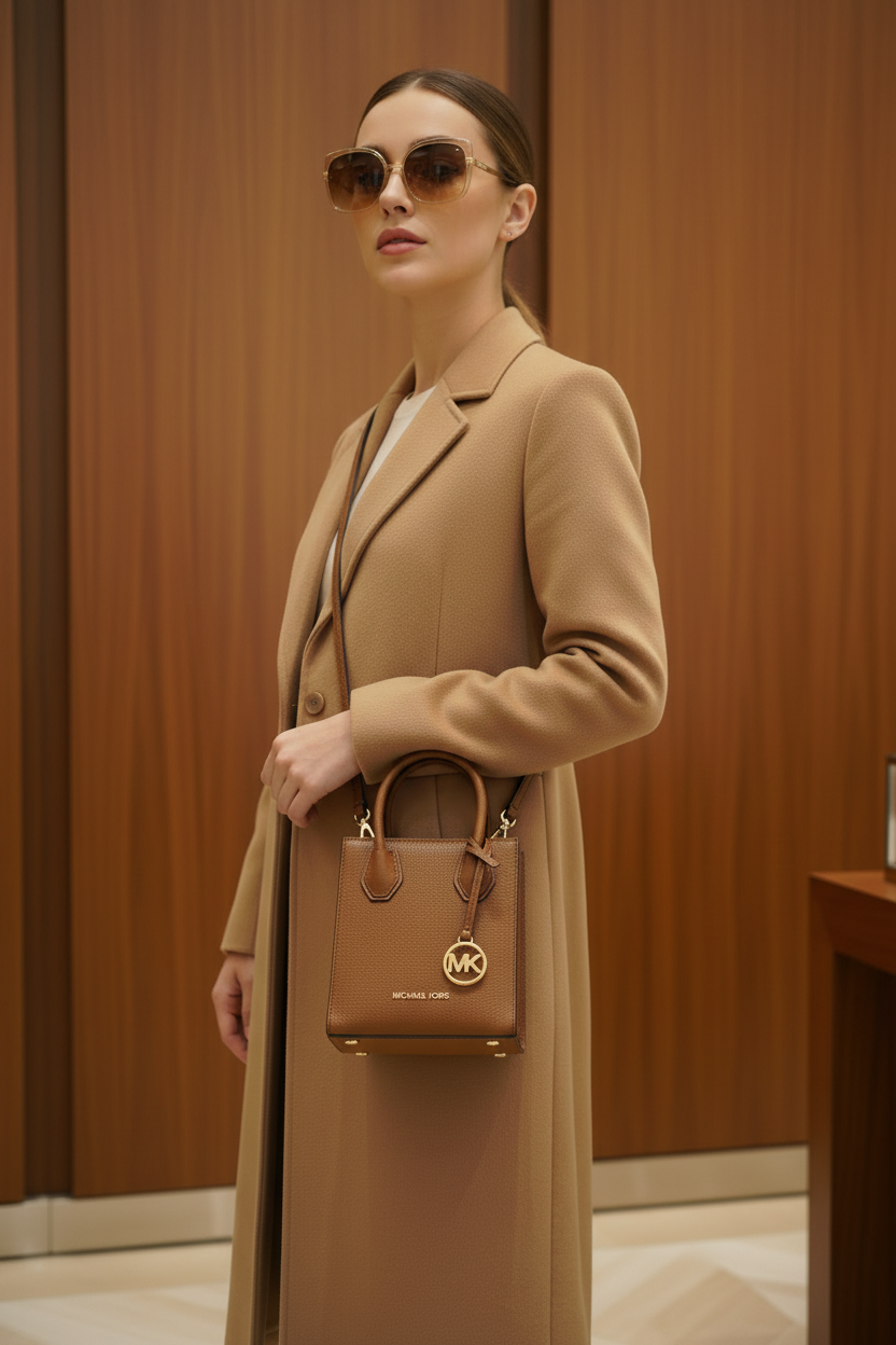MICHAEL KORS MERCER XS MINI SHOPPER TOTE LEATHER - BROWN CARAMEL HUE