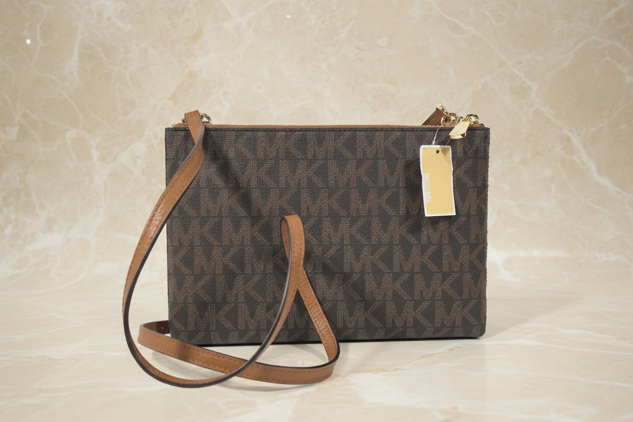 MICHAEL KORS DOUBLE ZIP GUSSET CROSSBODY - MONOBROWN/BROWN