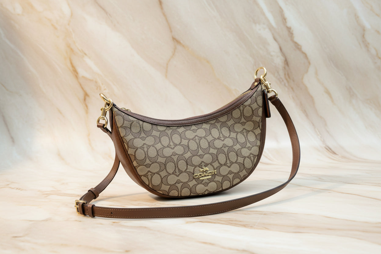 COACH ARIA SHOULDER BAG/CROSSBODY BAG IN SIGNATURE JACQUARD KHAKI