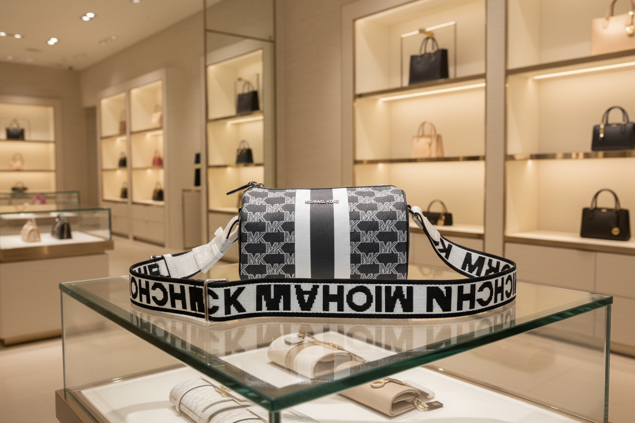 MICHAEL KORS COOPER MINI DUFFLE CROSSBODY IN SIGNATURE CANVAS STRIPE NWT BLACK MULTI