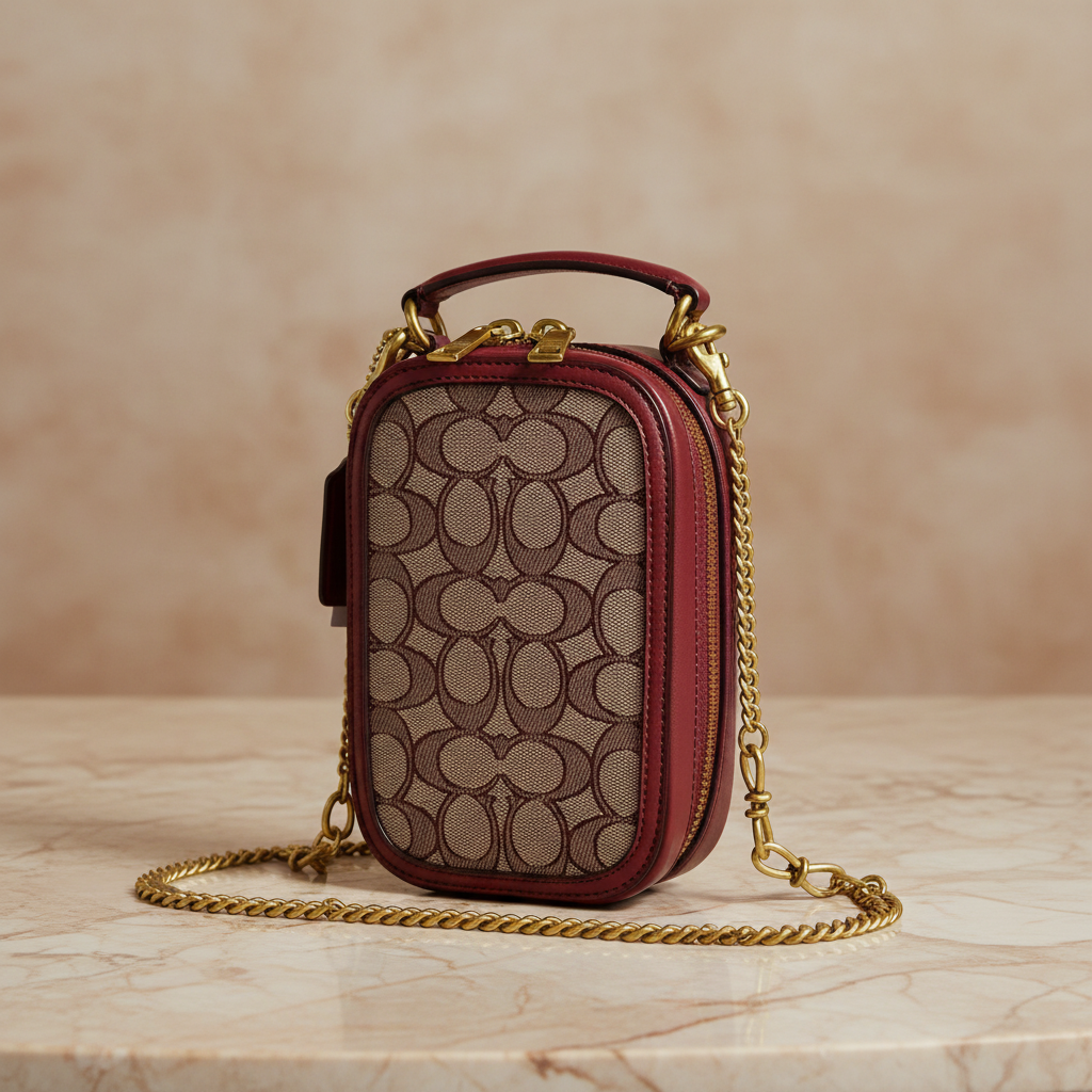 COACH ALIE PHONE CROSSBODY BAG IN SIGNATURE JACQUARD - OAK MAPLE ( FR. BOUTIQUE STORE )